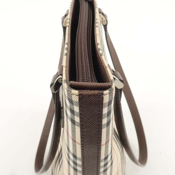 BURBERRY Canvas Leather Nova Plaid Tote Bag Beige Brown - Picture 14 of 16